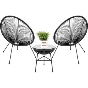 imageBest Choice Products 3Piece Outdoor Acapulco AllWeather Patio Conversation Bistro Set wPlastic Rope Glass Top Table and 2 Chairs  NaturalBlack