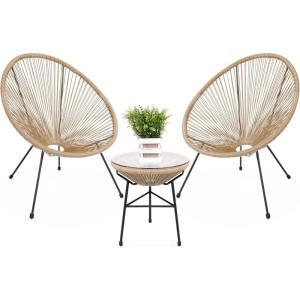 imageBest Choice Products 3Piece Outdoor Acapulco AllWeather Patio Conversation Bistro Set wPlastic Rope Glass Top Table and 2 Chairs  NaturalNatural