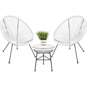 imageBest Choice Products 3Piece Outdoor Acapulco AllWeather Patio Conversation Bistro Set wPlastic Rope Glass Top Table and 2 Chairs  NaturalWhite