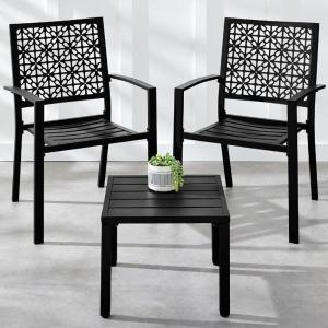 imageBest Choice Products 3Piece Outdoor Bistro Set Stackable Modern Steel Furniture for Porch Garden w 2 Chairs Table Geometric Decor  PeachBlack