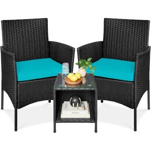 imageBest Choice Products 3Piece Outdoor Wicker Conversation Bistro Set Space Saving Patio Furniture for Garden wSide Table  GrayNavyBlackTeal