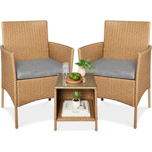 imageBest Choice Products 3Piece Outdoor Wicker Conversation Bistro Set Space Saving Patio Furniture for Garden wSide Table  GrayNavyNaturalCement Gray