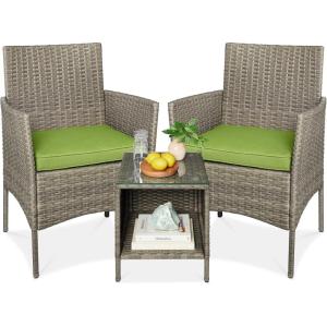 imageBest Choice Products 3Piece Outdoor Wicker Conversation Bistro Set Space Saving Patio Furniture for Garden wSide Table  GrayNavyTaupePistachio