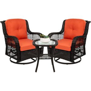 imageBest Choice Products 3Piece Outdoor Wicker Patio Bistro Set w 2 360Degree Swivel Rocking Chairs and Tempered Glass Top Side Table  NavyRust