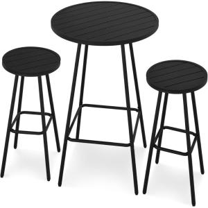 imageBest Choice Products 3Piece Patio Dining Set Bar Height Outdoor Bistro Set Outdoor Round Bar Table w 2 Bar Stools Steel  BlackBlack