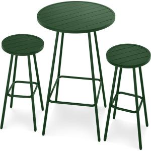 imageBest Choice Products 3Piece Patio Dining Set Bar Height Outdoor Bistro Set Outdoor Round Bar Table w 2 Bar Stools Steel  BlackDark Green