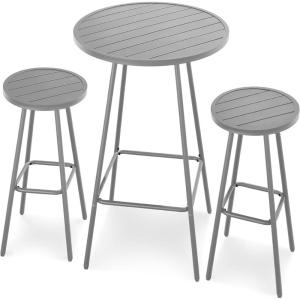 imageBest Choice Products 3Piece Patio Dining Set Bar Height Outdoor Bistro Set Outdoor Round Bar Table w 2 Bar Stools Steel  BlackGrey