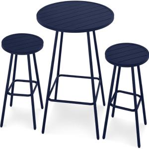 imageBest Choice Products 3Piece Patio Dining Set Bar Height Outdoor Bistro Set Outdoor Round Bar Table w 2 Bar Stools Steel  BlackNavy