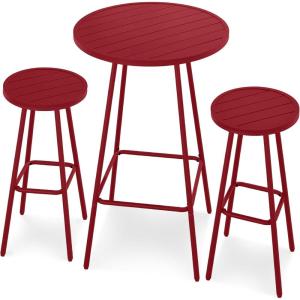 imageBest Choice Products 3Piece Patio Dining Set Bar Height Outdoor Bistro Set Outdoor Round Bar Table w 2 Bar Stools Steel  BlackRed