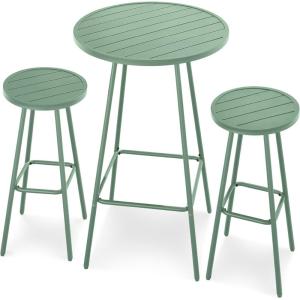 imageBest Choice Products 3Piece Patio Dining Set Bar Height Outdoor Bistro Set Outdoor Round Bar Table w 2 Bar Stools Steel  BlackSage