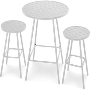 imageBest Choice Products 3Piece Patio Dining Set Bar Height Outdoor Bistro Set Outdoor Round Bar Table w 2 Bar Stools Steel  BlackWhite