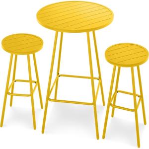 imageBest Choice Products 3Piece Patio Dining Set Bar Height Outdoor Bistro Set Outdoor Round Bar Table w 2 Bar Stools Steel  BlackYellow