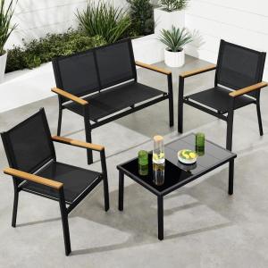 imageBest Choice Products 4Piece Outdoor Textilene Patio Conversation Set Backyard Furniture wLoveseat Coffee Table Steel Frame  TaupeCharcoalBlackBlack