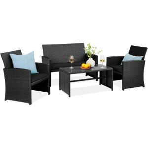 imageBest Choice Products 4Piece Outdoor Wicker Patio Conversation Furniture Set for Backyard wCoffee Table Seat Cushions  GrayLight MintBlackBlack