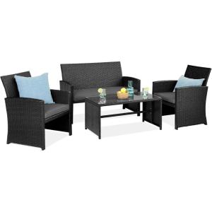 imageBest Choice Products 4Piece Outdoor Wicker Patio Conversation Furniture Set for Backyard wCoffee Table Seat Cushions  GrayLight MintBlackGray