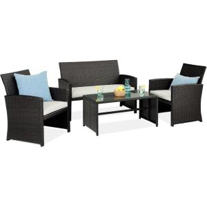 imageBest Choice Products 4Piece Outdoor Wicker Patio Conversation Furniture Set for Backyard wCoffee Table Seat Cushions  GrayLight MintBlackWhite Sand