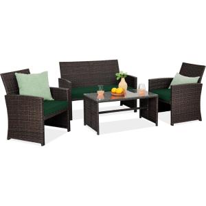 imageBest Choice Products 4Piece Outdoor Wicker Patio Conversation Furniture Set for Backyard wCoffee Table Seat Cushions  GrayLight MintBrownMidnight Green