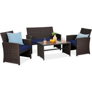 imageBest Choice Products 4Piece Outdoor Wicker Patio Conversation Furniture Set for Backyard wCoffee Table Seat Cushions  GrayLight MintBrownNavy