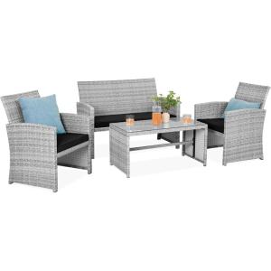 imageBest Choice Products 4Piece Outdoor Wicker Patio Conversation Furniture Set for Backyard wCoffee Table Seat Cushions  GrayLight MintGrayBlack