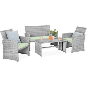 imageBest Choice Products 4Piece Outdoor Wicker Patio Conversation Furniture Set for Backyard wCoffee Table Seat Cushions  GrayLight MintGrayLight Mint