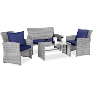 imageBest Choice Products 4Piece Outdoor Wicker Patio Conversation Furniture Set for Backyard wCoffee Table Seat Cushions  GrayLight MintGrayNavy