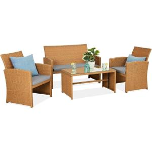 imageBest Choice Products 4Piece Outdoor Wicker Patio Conversation Furniture Set for Backyard wCoffee Table Seat Cushions  GrayLight MintNaturalCement Gray