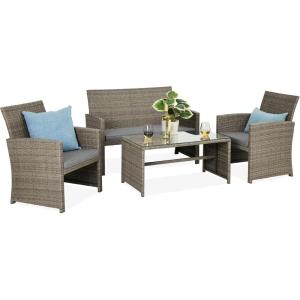 imageBest Choice Products 4Piece Outdoor Wicker Patio Conversation Furniture Set for Backyard wCoffee Table Seat Cushions  GrayLight MintTaupeCement Gray
