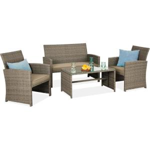 imageBest Choice Products 4Piece Outdoor Wicker Patio Conversation Furniture Set for Backyard wCoffee Table Seat Cushions  GrayLight MintTaupeDesert