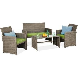 imageBest Choice Products 4Piece Outdoor Wicker Patio Conversation Furniture Set for Backyard wCoffee Table Seat Cushions  GrayLight MintTaupePistachio