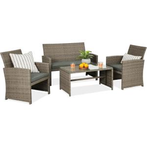 imageBest Choice Products 4Piece Outdoor Wicker Patio Conversation Furniture Set for Backyard wCoffee Table Seat Cushions  GrayLight MintTaupeSlate Green