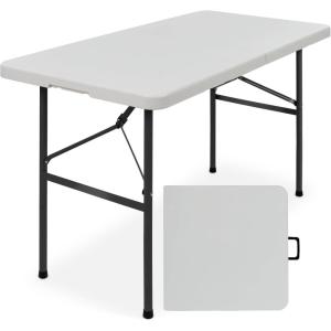 imageBest Choice Products 4ft Plastic Folding Table Indoor Outdoor Heavy Duty Portable wHandle Lock for Picnic Party Camping  WhiteLight Gray