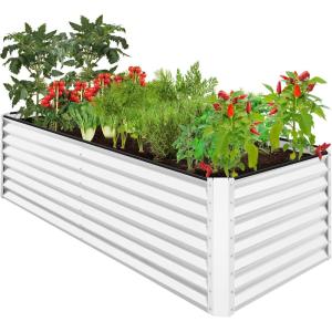 imageBest Choice Products 4x2x2ft Outdoor Metal Raised Garden Bed Deep Root Planter Box for Vegetables Flowers Herbs and Succulents w 119 Gallon Capacity  TaupeWhite