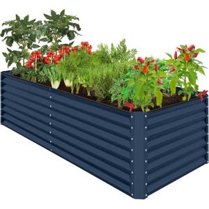 imageBest Choice Products 4x2x2ft Outdoor Metal Raised Garden Bed Deep Root Planter Box for Vegetables Flowers Herbs and Succulents w 119 Gallon Capacity  TaupeNavy