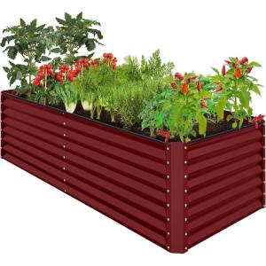 imageBest Choice Products 4x2x2ft Outdoor Metal Raised Garden Bed Deep Root Planter Box for Vegetables Flowers Herbs and Succulents w 119 Gallon Capacity  TaupeRoyal Red