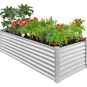 imageBest Choice Products 4x2x2ft Outdoor Metal Raised Garden Bed Deep Root Planter Box for Vegetables Flowers Herbs and Succulents w 119 Gallon Capacity  TaupeGalvanized