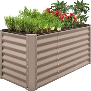 imageBest Choice Products 4x2x2ft Outdoor Metal Raised Garden Bed Deep Root Planter Box for Vegetables Flowers Herbs and Succulents w 119 Gallon Capacity  TaupeTaupe