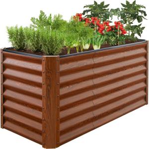 imageBest Choice Products 4x2x2ft Outdoor Metal Raised Garden Bed Deep Root Planter Box for Vegetables Flowers Herbs and Succulents w 119 Gallon Capacity  TaupeWood Grain