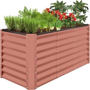 imageBest Choice Products 4x2x2ft Outdoor Metal Raised Garden Bed Deep Root Planter Box for Vegetables Flowers Herbs and Succulents w 119 Gallon Capacity  TaupeTerracotta
