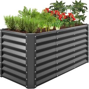 imageBest Choice Products 4x2x2ft Outdoor Metal Raised Garden Bed Deep Root Planter Box for Vegetables Flowers Herbs and Succulents w 119 Gallon Capacity  TaupeGray