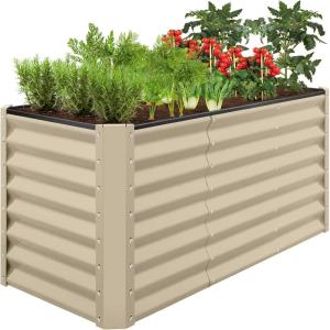 imageBest Choice Products 4x2x2ft Outdoor Metal Raised Garden Bed Deep Root Planter Box for Vegetables Flowers Herbs and Succulents w 119 Gallon Capacity  TaupeBeige