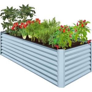 imageBest Choice Products 4x2x2ft Outdoor Metal Raised Garden Bed Deep Root Planter Box for Vegetables Flowers Herbs and Succulents w 119 Gallon Capacity  TaupeMist Blue