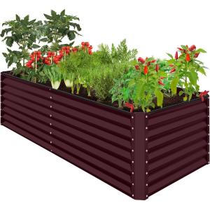 imageBest Choice Products 4x2x2ft Outdoor Metal Raised Garden Bed Deep Root Planter Box for Vegetables Flowers Herbs and Succulents w 119 Gallon Capacity  TaupeBurgundy