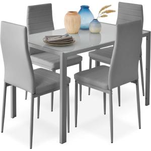 imageBest Choice Products 5Piece Glass Dining Set Modern Kitchen Table Furniture for Dining Room Dinette Compact SpaceSaving wGlass Tabletop 4 Upholstered PU Chairs Metal Steel Frame  BlackGrey
