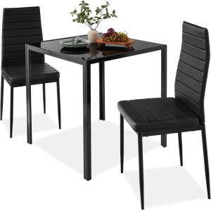 imageBest Choice Products 5Piece Glass Dining Set Modern Kitchen Table Furniture for Dining Room Dinette Compact SpaceSaving wGlass Tabletop 4 Upholstered PU Chairs Metal Steel Frame  BlackBlack