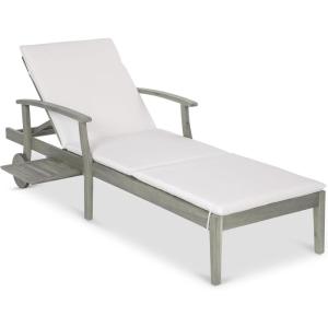 imageBest Choice Products 79x26in Acacia Wood Chaise Lounge Chair Recliner Outdoor Furniture for Patio Poolside wSlideOut Side Table FoamPadded Cushion Adjustable Backrest Wheels  CreamGrayCream