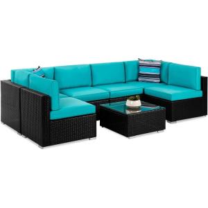imageBest Choice Products 7Piece Modular Outdoor Sectional Wicker Patio Conversation Set w 2 Pillows Coffee Table Cover Included  GrayCreamBlackTeal
