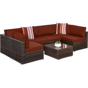imageBest Choice Products 7Piece Modular Outdoor Sectional Wicker Patio Conversation Set w 2 Pillows Coffee Table Cover Included  GrayCreamBrownDark Rust