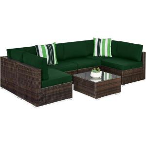 imageBest Choice Products 7Piece Modular Outdoor Sectional Wicker Patio Conversation Set w 2 Pillows Coffee Table Cover Included  GrayCreamBrownMidnight Green