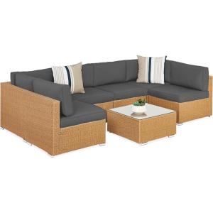 imageBest Choice Products 7Piece Modular Outdoor Sectional Wicker Patio Conversation Set w 2 Pillows Coffee Table Cover Included  GrayCreamNaturalGray