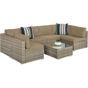 imageBest Choice Products 7Piece Modular Outdoor Sectional Wicker Patio Conversation Set w 2 Pillows Coffee Table Cover Included  GrayCreamTaupeDesert